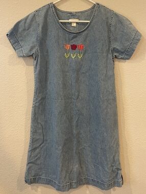 Christopher & Banks Vintage Embroidered Floral Denim Short Sleeve Dress Size Med